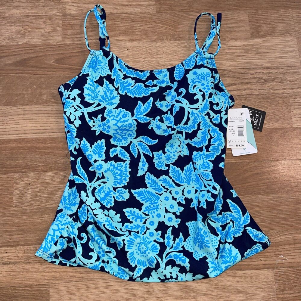 Swim Solutions Women’s Printed Tunnel Tankini Top Size 8 Blue Floral NWT $58 - Picture 4 of 6